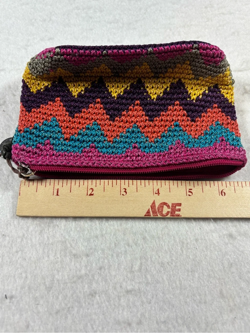 The Sak Colorful Crochet Zip Pouch Cosmetic Bag Boho Small Multi Color